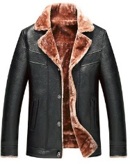 Теплая кожаная куртка с меховым воротником (до - 30°C) Цвет: ЧЕРНЫЙ