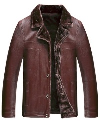 Теплая кожаная куртка с меховым воротником (до - 30°C) Цвет: КРАСНО-КОРИЧНЕВЫЙ