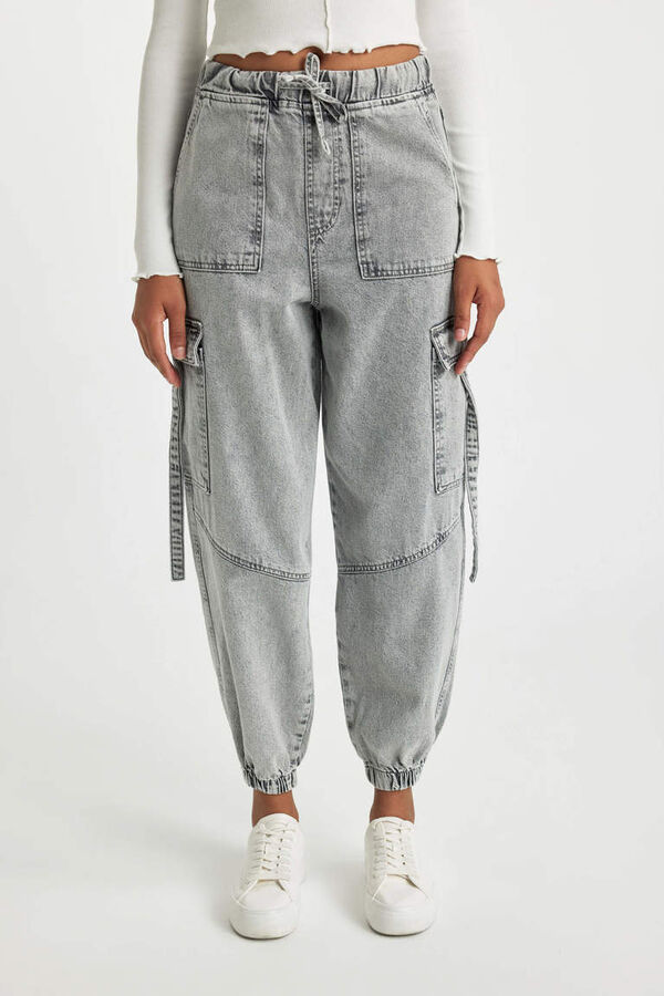 DEFACTO Удобные брюки-карго с высокой талией и гибкой талией, длинные джинсовые брюки-карго для джоггеров