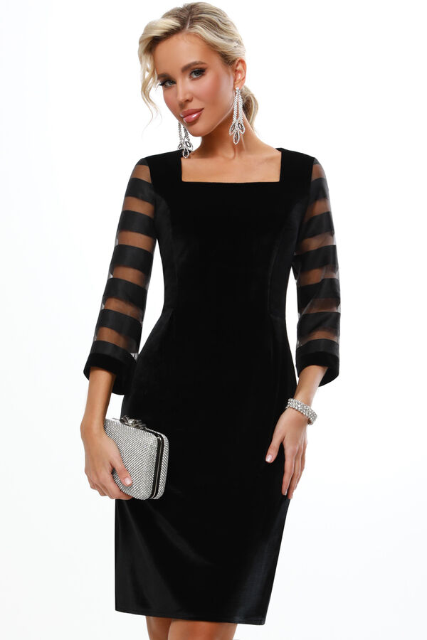 DStrend Платье бархатное черное с вырезом каре