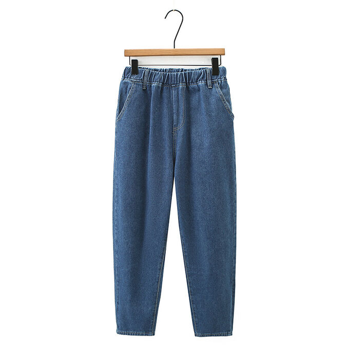 Женские джинсы на резинке, свободные с карманами, цвет синий