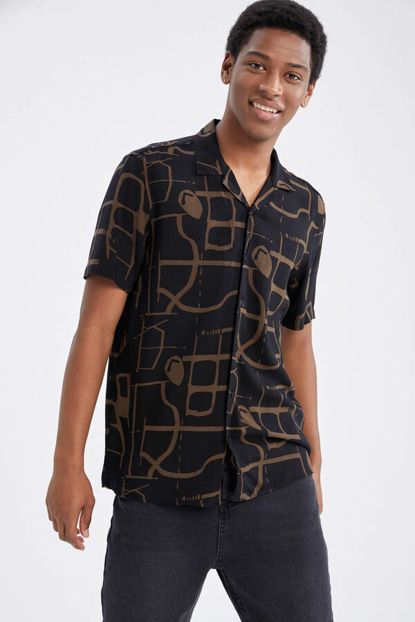 DEFACTO Гавайская рубашка из вискозы обычного кроя с принтом и короткими рукавами