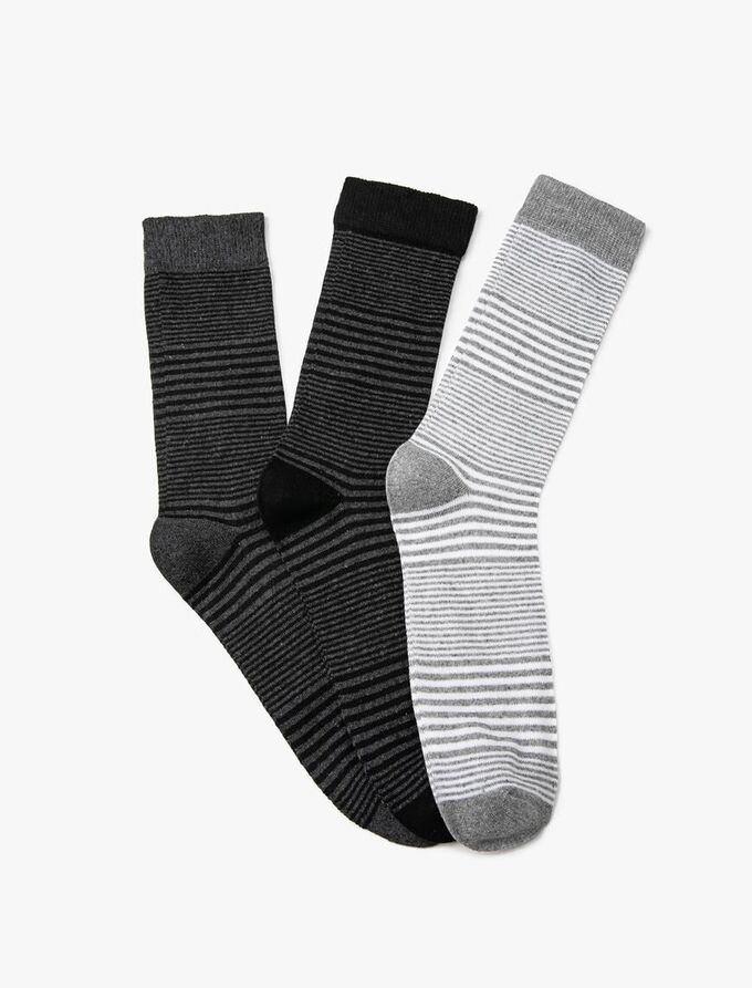 KOTON Комплект мужских длинных носков из трех предметов в полоску