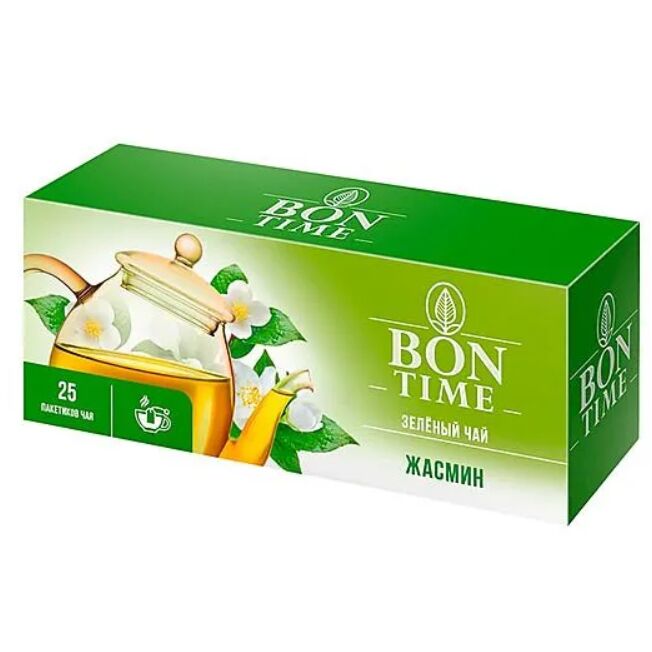 Яшкино «Bontime», чай зеленый «Жасмин», 25 пакетиков, 37 г