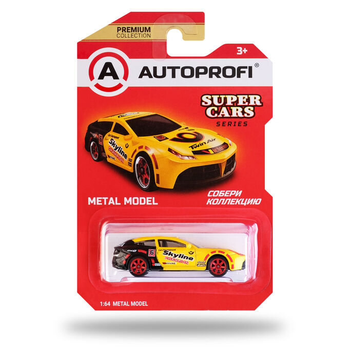 AUTOPROFI Машинка коллекционная 1:64, Серия SUPER CARS (Ferrari), SUP-002 желт./черный
