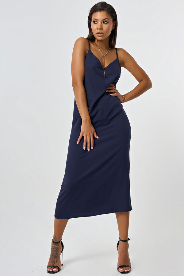 FLY Платье-комбинация струящееся в бельевом стиле темно-синее