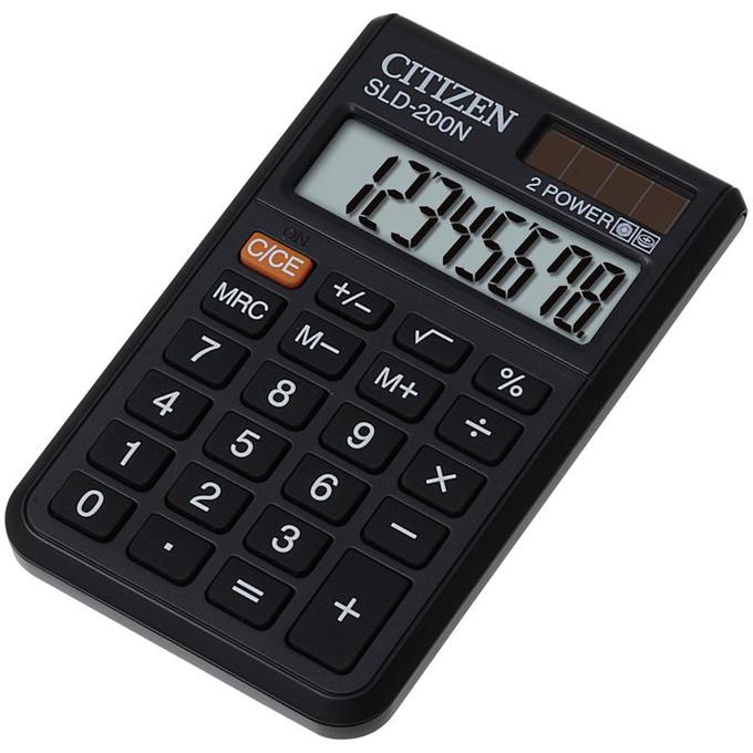 Калькулятор карманный Citizen SLD-200N, 8 разр., двойное питание, 60*98*10мм, черный