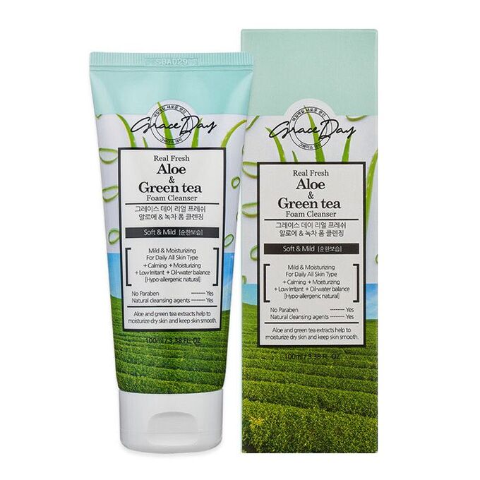 Пенка для умывания с алоэ и зеленым чаем GRACE DAY REAL FRESH ALOE &amp; GREEN TEA FOAM CLEANSER (100ml)