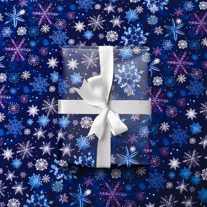 Дарите Счастье Бумага упаковочная глянцевая «Синие снежинки», 70 × 100 см