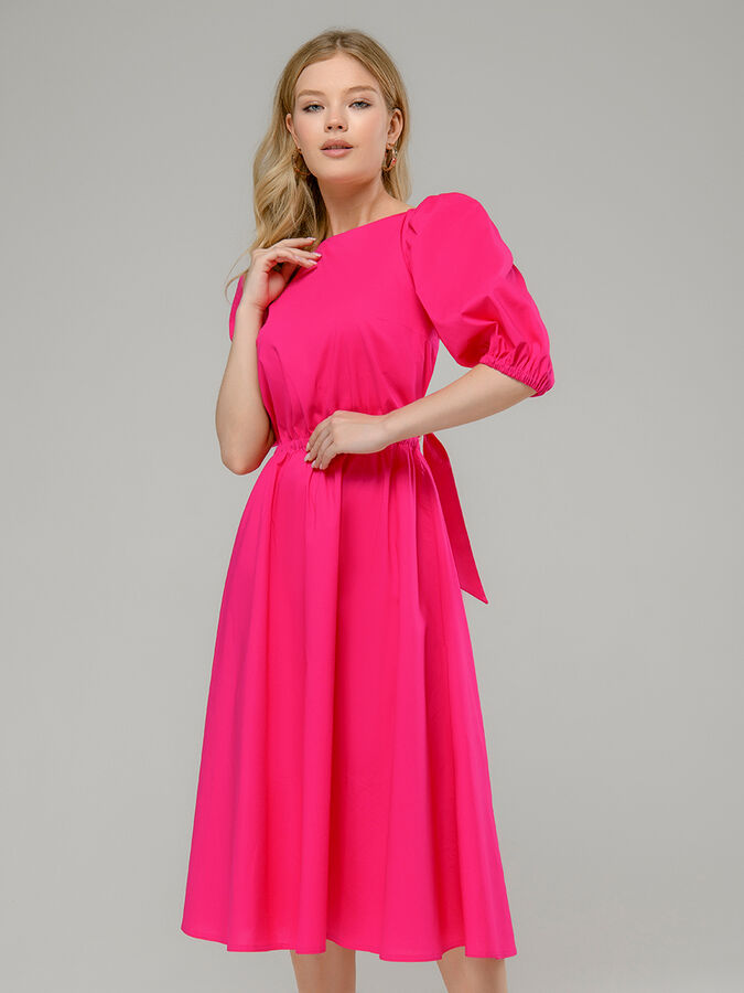 1001 Dress Платье цвета фуксии с пышными рукавами и открытой спинкой длины миди