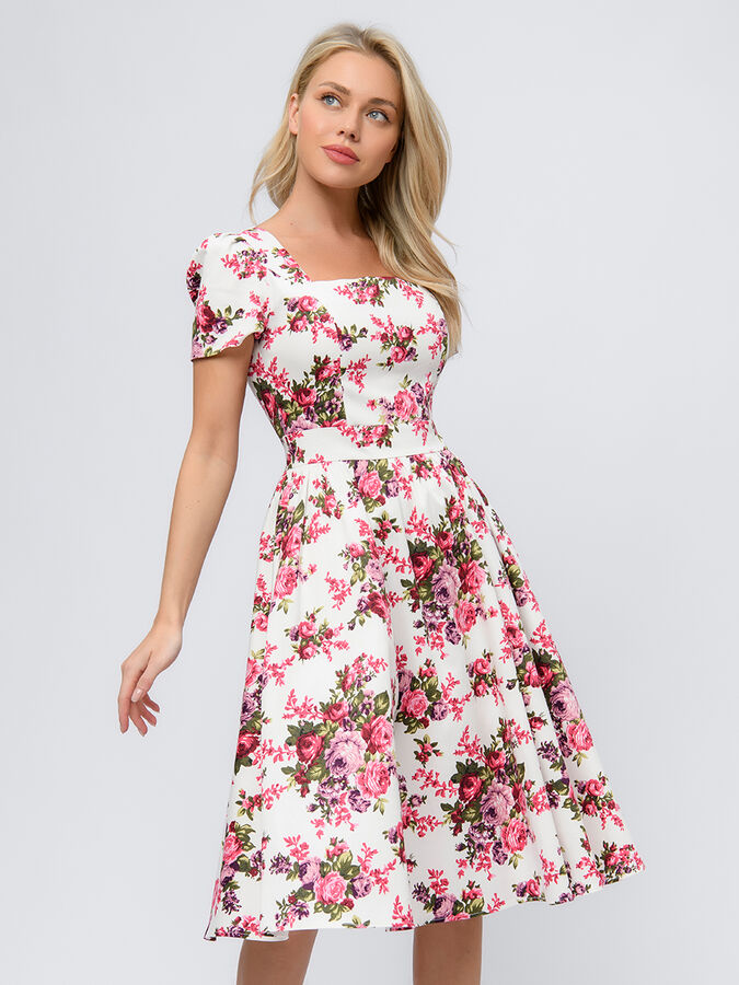 1001 Dress Платье белое с цветочным принтом в ретро-стиле