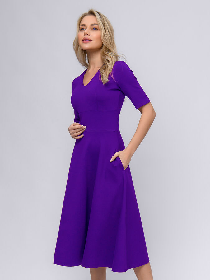 1001 Dress Платье фиолетовое длины миди с глубоким вырезом и рукавами 1/2