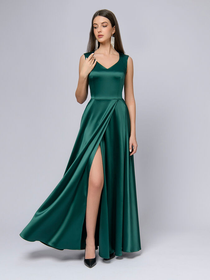 1001 Dress Платье изумрудного цвета длины макси с имитацией запаха