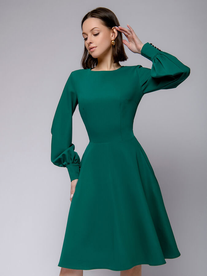 1001 Dress Платье изумрудного цвета длины мини с объемными рукавами