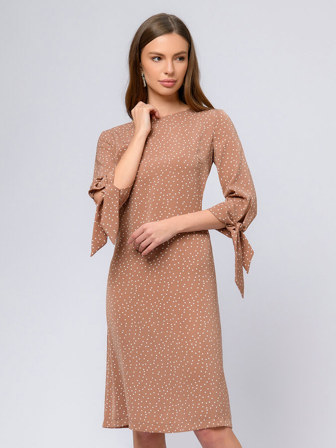 1001 Dress Платье цвета мокко в горошек длины мини с завязками на рукавах