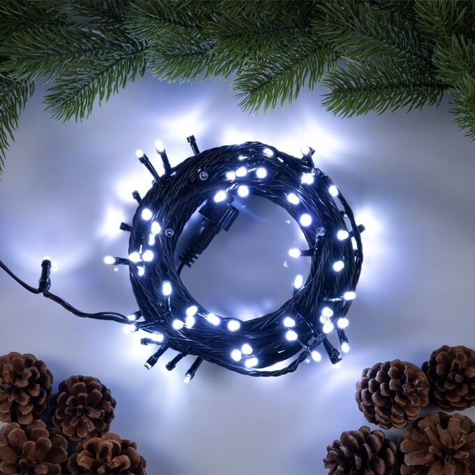 Luazon Lighting Гирлянда «Нить» 10 м, IP44, УМС, тёмная нить, 100 LED, свечение белое, мерцание всех светодиодов, 24 В