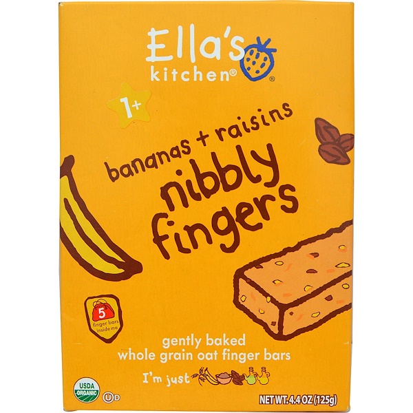 Ella&#039;s Kitchen, Nibbly Fingers, Bananas + Raisins, 5 Bars, 4.4 oz (125 g)