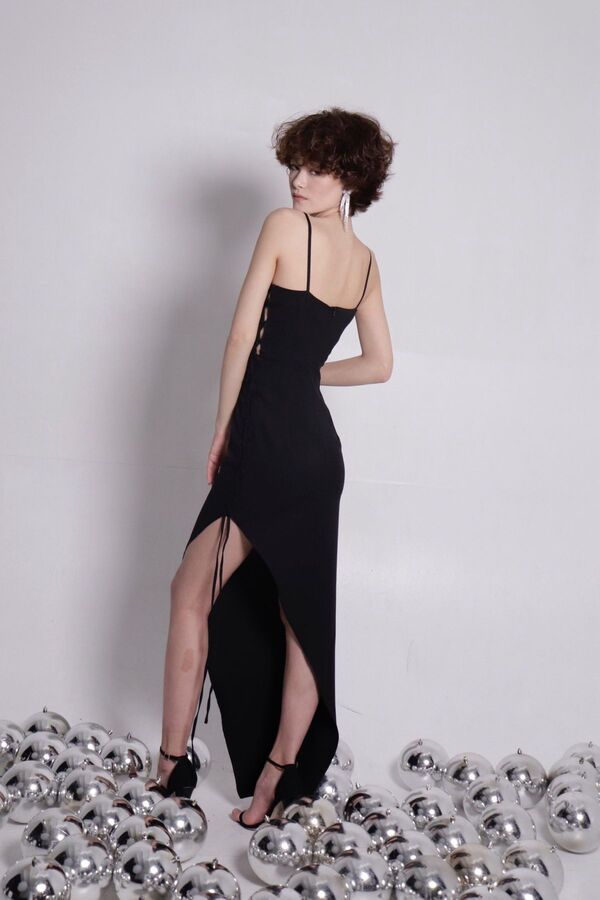 Martichelli Вечернее платье со шнуровкой чёрное