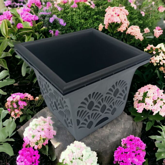 Система кашпо «Лотос» 20см (Ящик для растений с системой прикорневого полива) (20×20×17,5см)(темный)
