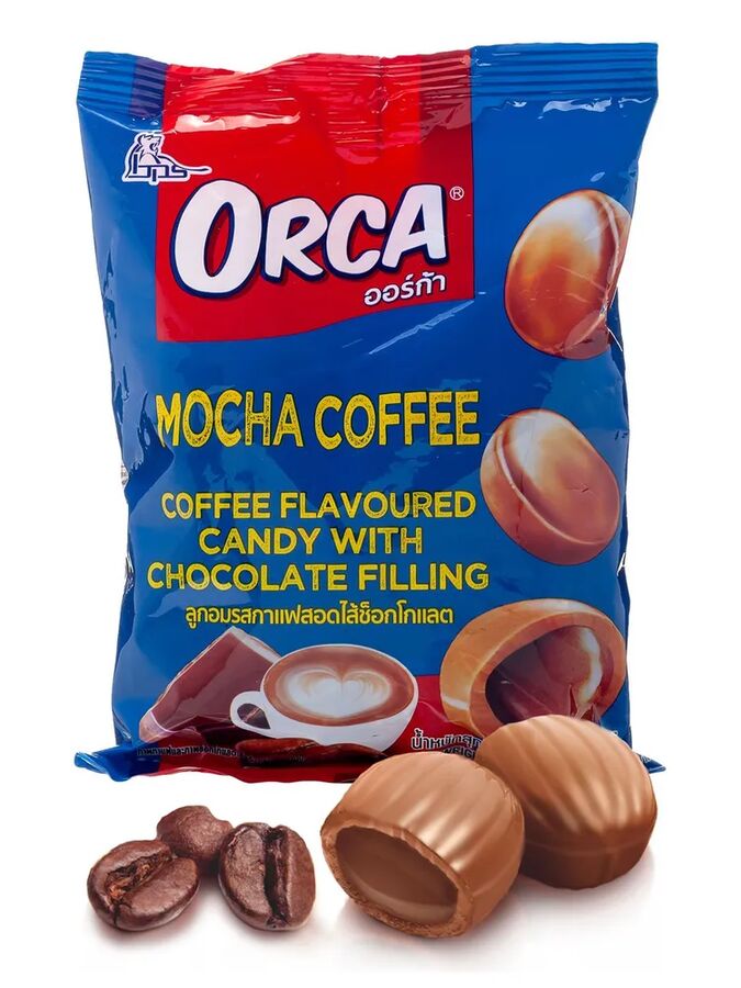 Конфета карамельная Boonprasert &quot;Orca&quot; Mocha Coffee со вкусом кофе шоколадная начинка, м/уп 140г, 1/