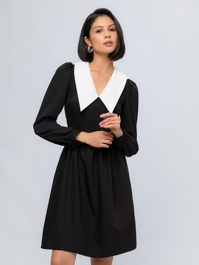 1001 Dress Платье черного цвета длины мини с воротничком и V-образным вырезом