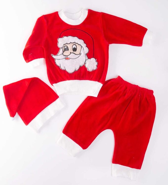 Тимошка Костюм детский ясельный 3-х предметный кофта+штаны+шапочка с принтом Дед Мороз