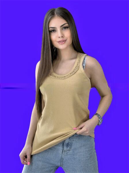 Майка женская ELEGANT с кружевом пр-во Узбекистан, бежевая | Майки ...