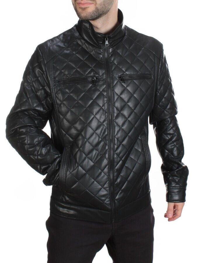A198 BLACK Куртка из эко-кожи мужская (50 гр. синтепон)