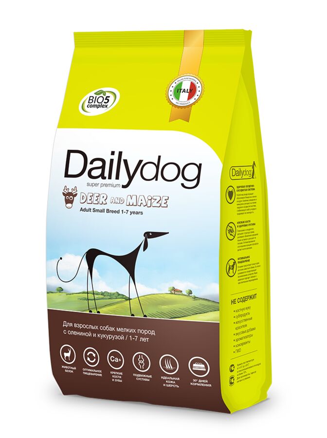Daily Pet New! Сухой корм Dailydog Adult Small Breed Deer and Maize для взрослых собак мелких пород Оленина и кукуруза. 1,5 кг. Супер Премиум. Италия