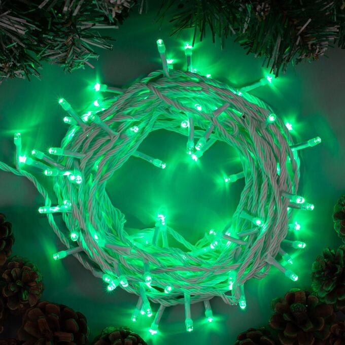 Luazon Lighting Гирлянда «Нить» 10 м, свечение зеленое белый провод