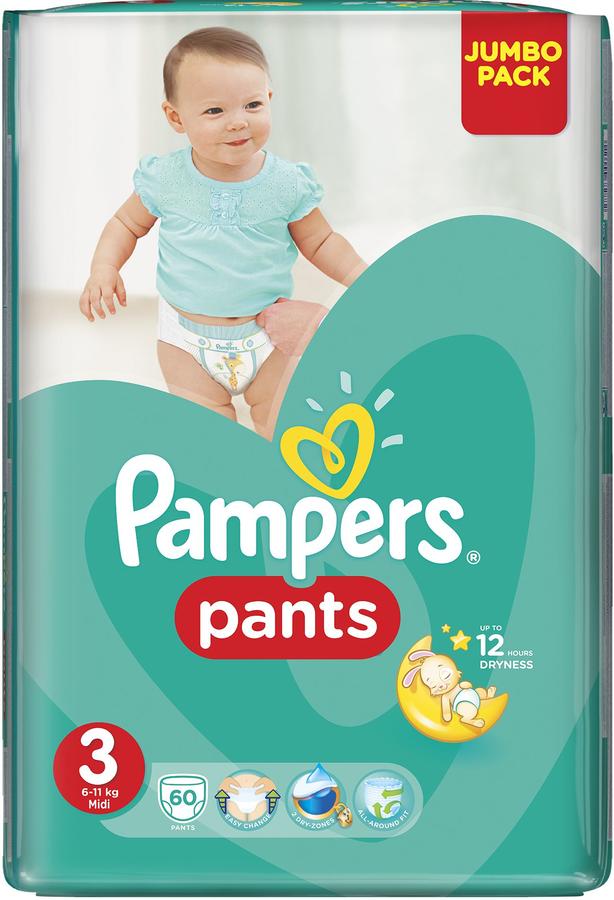 PAMPERS Подгузники-трусики Pants для мальчиков и девочек Midi (6-11кг) Джамбо Упаковка 60