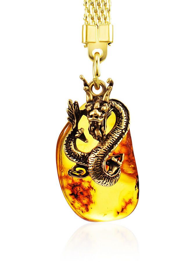 amberholl Брелок с символом 2024 года «Китайский дракон», украшенный натуральным янтарём