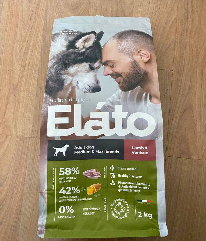 Сухой корм для собак Elato, ягненок, оленина, 1шт по 2кг