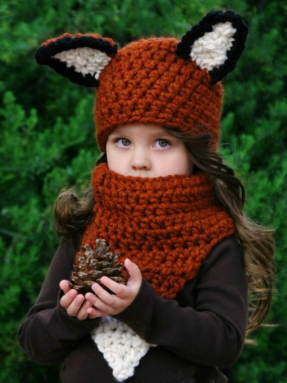 Вязаный набор "Лисичка" шапка+шарф | Детские шапки осень. Детские головные  уборы