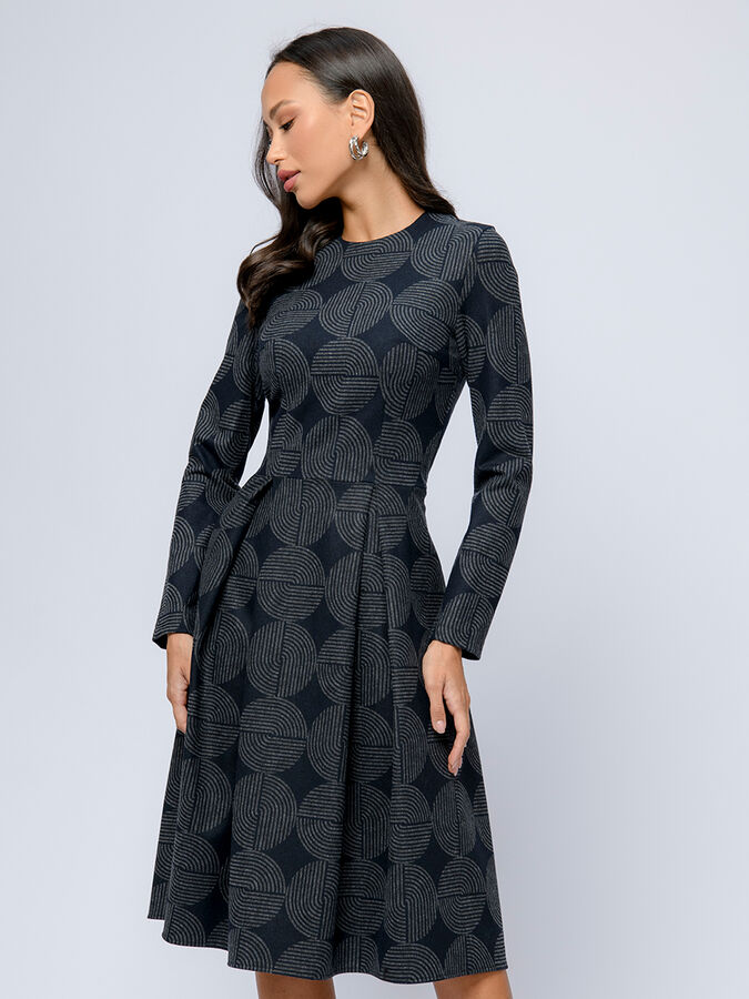 1001 Dress Платье темно-синего цвета с принтом длины миди с длинными рукавами