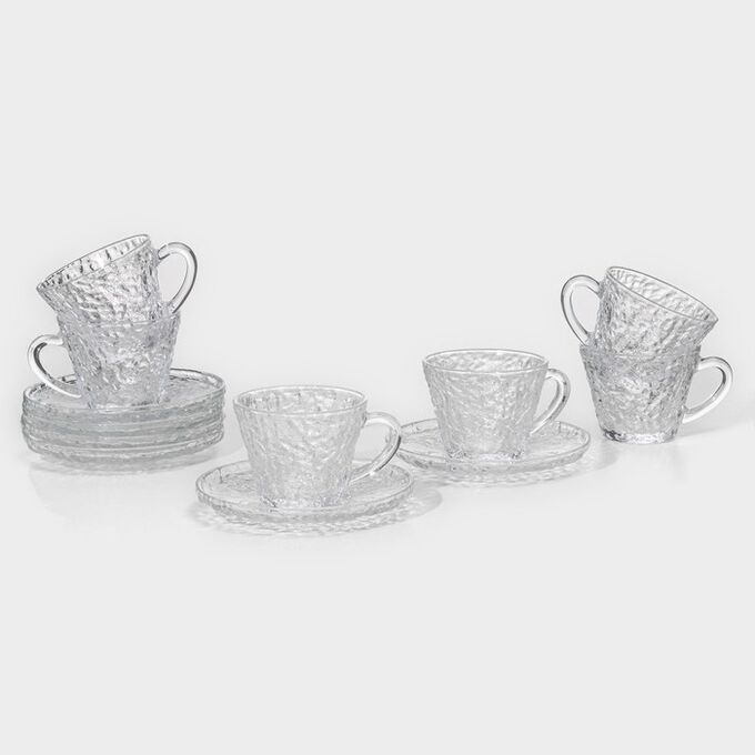 СИМА-ЛЕНД Сервиз чайный из стекла «Вулкан», 12 предметов: 6 чашек 180 мл, 6 блюдец d=14 см