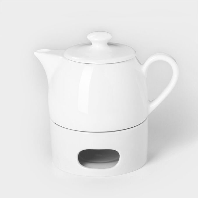 Башкирский фарфор Набор для чая фарфоровый «Практик», 2 предмета: чайник 400 мл с подогревом