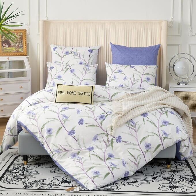 Viva home textile Комплект постельного белья Делюкс Сатин 100% хлопок на резинке LR604