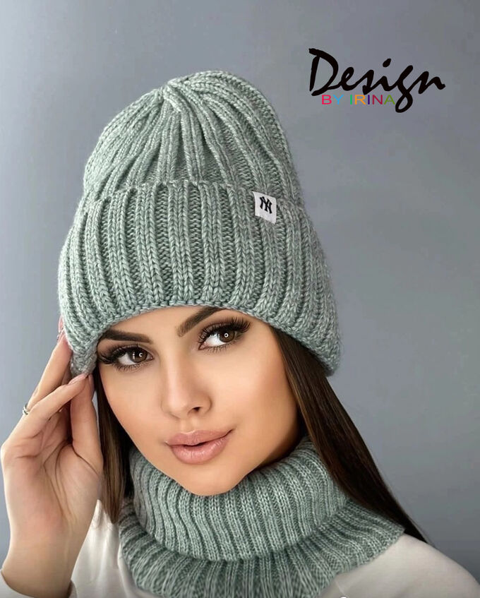 Design by Irina Комплект вязаный унисекс шапка+снуд(трава)