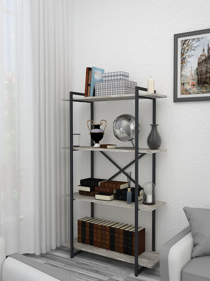 ТД Атлантис Стеллаж LOFT ЛОФТ c 4 полками из ЛДСП 92х34х151 см, патина, черный