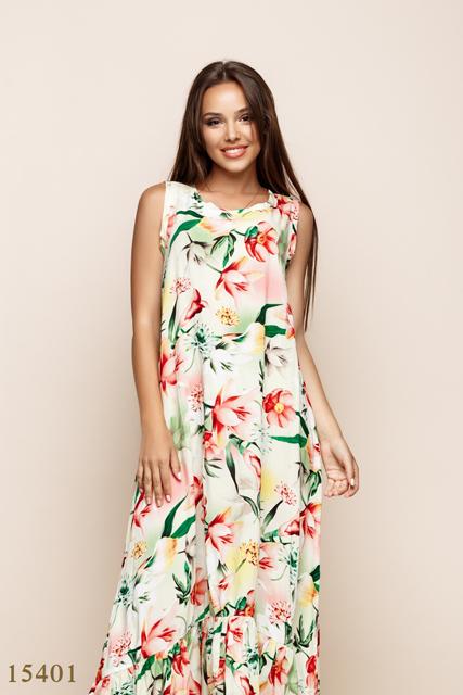 Женское платье 15401 персик принт цветы