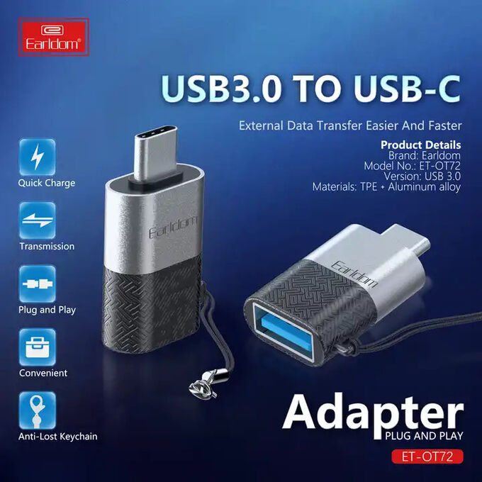 Переходник высокоскоростной адаптер Earldom c USB (3.0) на Type-C
