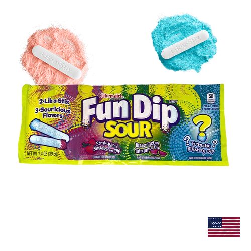 Fun Dip Lik-A-Aid Sour Mix 40g - Конфеты с кислым порошком. Палочка + порошок
