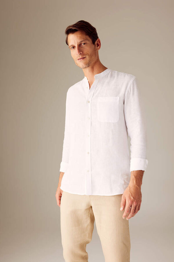 DEFACTO Рубашка из 100% льна с длинным рукавом и воротником-стойкой Modern Fit