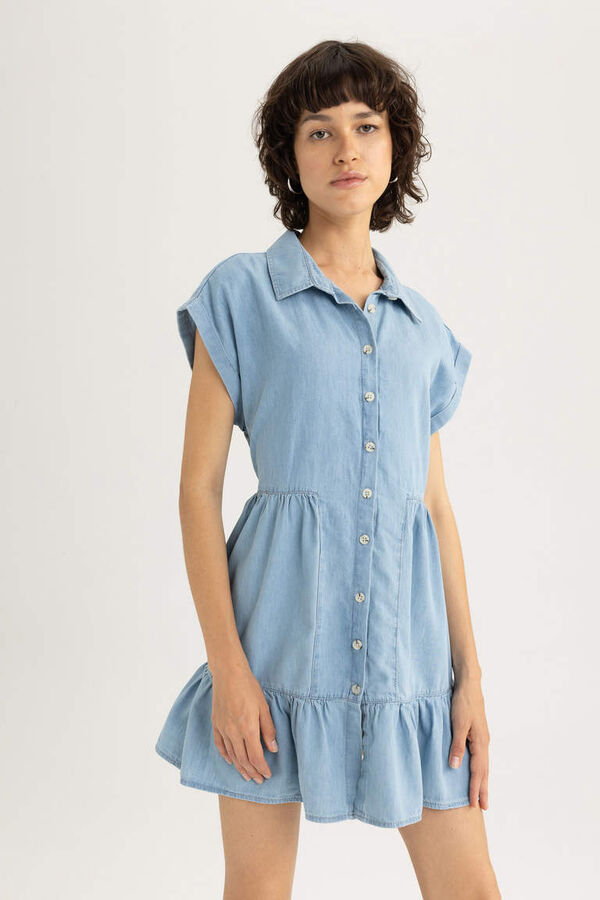 DEFACTO Джинсовое платье с воротником-рубашкой и короткими рукавами