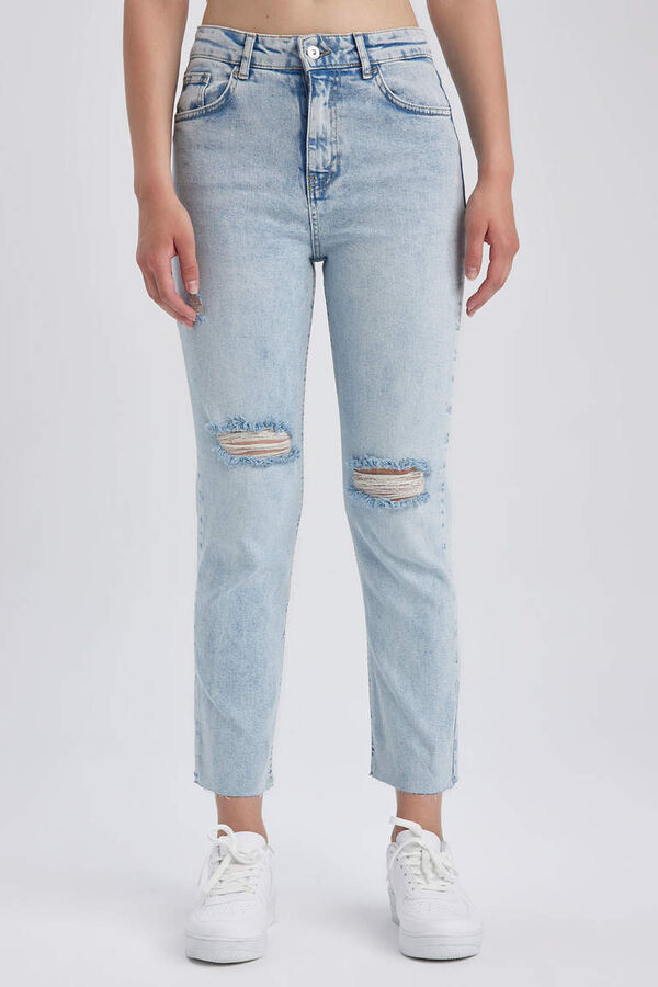 DEFACTO Длинные джинсовые брюки прямого кроя Mary Vintage с высокой талией и рваными деталями и вырезами