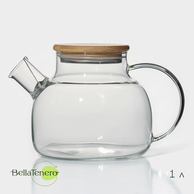 СИМА-ЛЕНД Чайник заварочный стеклянный с бамбуковой крышкой и металлическим фильтром BellaTenero «Эко», 1 л