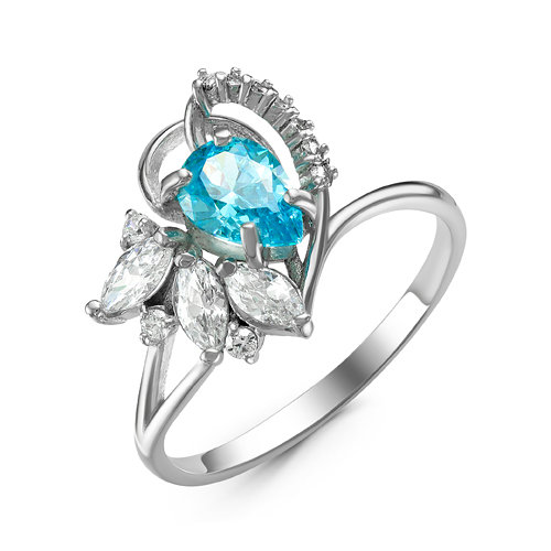 Серебряное кольцо с фианитом голубого цвета 328