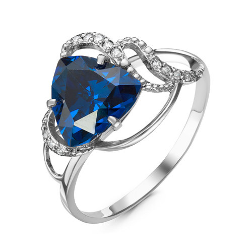 Серебряное кольцо с фианитом синего цвета 023