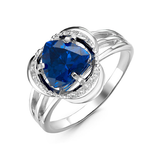 Серебряное кольцо с фианитом синего цвета 033